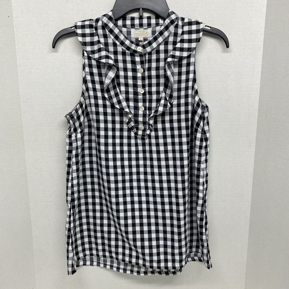Mud Pie Size Small Womens Black White Checked Sleeveless Blouse Ruffle Downfront